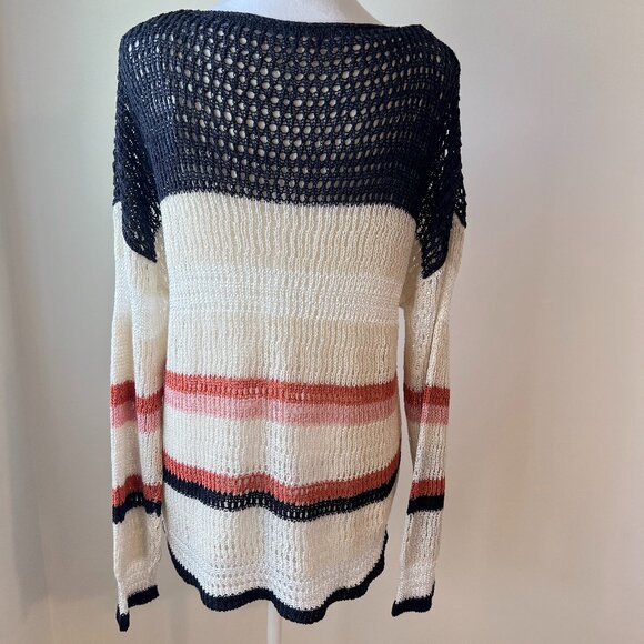 ✨Laura Nautical Open Weave Knit Sweater Quiet Luxury Crochet Top Size L✨ - Picture 4 of 16